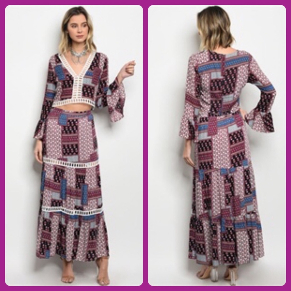 Woman’s bohemian Printed Co-Ord skirt and top set